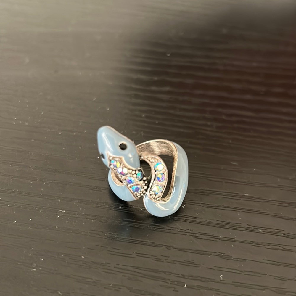 Guess Light Blue Enamel Snake Ring with Aurora Rhinestones